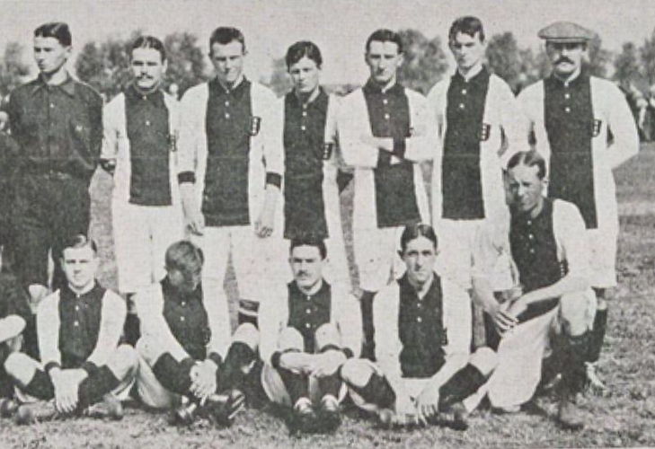 ajax in 1911 in new red and white kit
