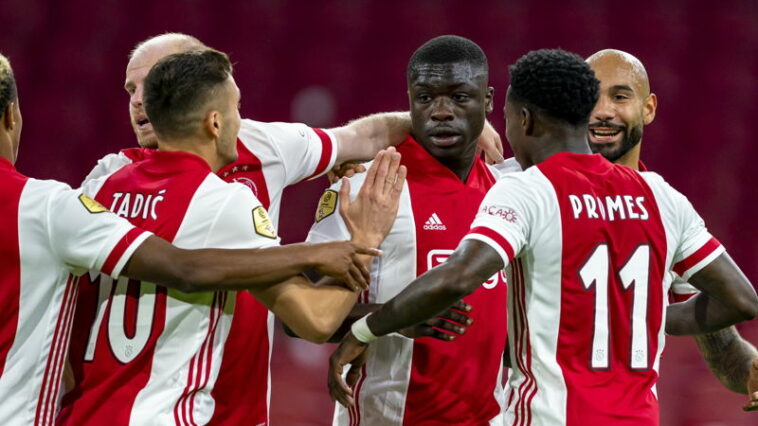 brian brobbey after scoring for ajax