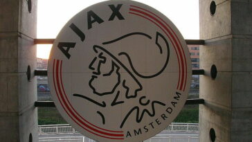 close up of large ajax crest suspended on the amersterdam arena